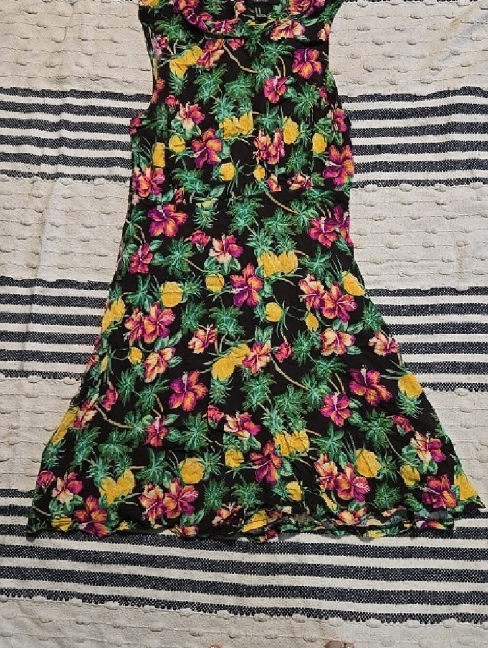 Forever 21 Black Tropical Floral Dress with Pink & Yellow Flowers